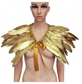 Gold artificial feathers singers jazz dance cape for women girls fashion catwalk shawl Christmas new year carnival party model stage performance false collar 